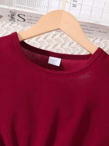 Sparklyn Vestido elegante de verano para niñas con mangas de perlas, flores 3D y cinturón - Burdeos - Ver 3