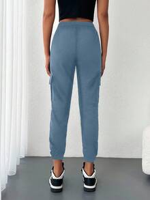 SHEIN Cottnline Women's Casual Solid Color Cargo Sweatpants - Baby Blue - View 2