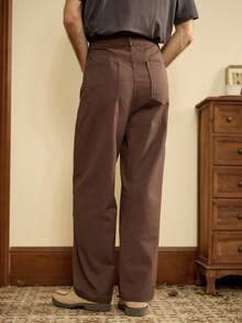 RivetRise 男士高腰口袋阔腿宽松休闲牛仔裤 - 咖啡棕 - 查看 5