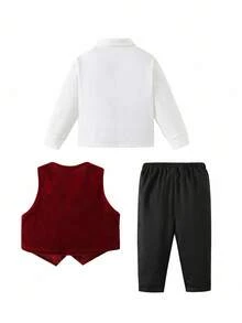 SHEIN 男宝宝绅士套装三件套，包含背心、衬衫和休闲裤。适合生日派对、锐舞派对、晚宴、演出、婚礼、迎婴派对、洗礼、周岁生日庆祝、婚礼宾客等场合。 - 彩色 - 查看 3