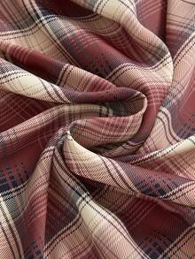 ROMWE Grunge Punk Romantic Punk Brown PU Patchwork Plaid Mesh Multi-Layer Buckle Women Skirt - Brown - View 5