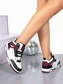 Tenis altos para hombre piel sintética costura reforzada, punta redonda, cordones clásicos, suela antideslizante, estilo urbano retro, uso casual y basketball, zapatillas - Blanco y Negro - Ver 2