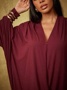 Vixey Robe caftan drapée avec enroulement en col V en jersey unicolore - Rouge foncé - Voir 5