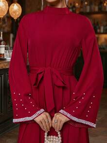 EMERY ROSE Vestido Elegante de Manga Sino e Gola Alta para Mulheres - Vinho - Visão 3