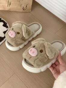 Pantuflas afelpadas con diseño de cerdito unisex para mujer calzado cómodo suave ligero casual para casa descanso interiores hogar pijama todo el año regalo original divertido animal print - Café integral - Ver 1