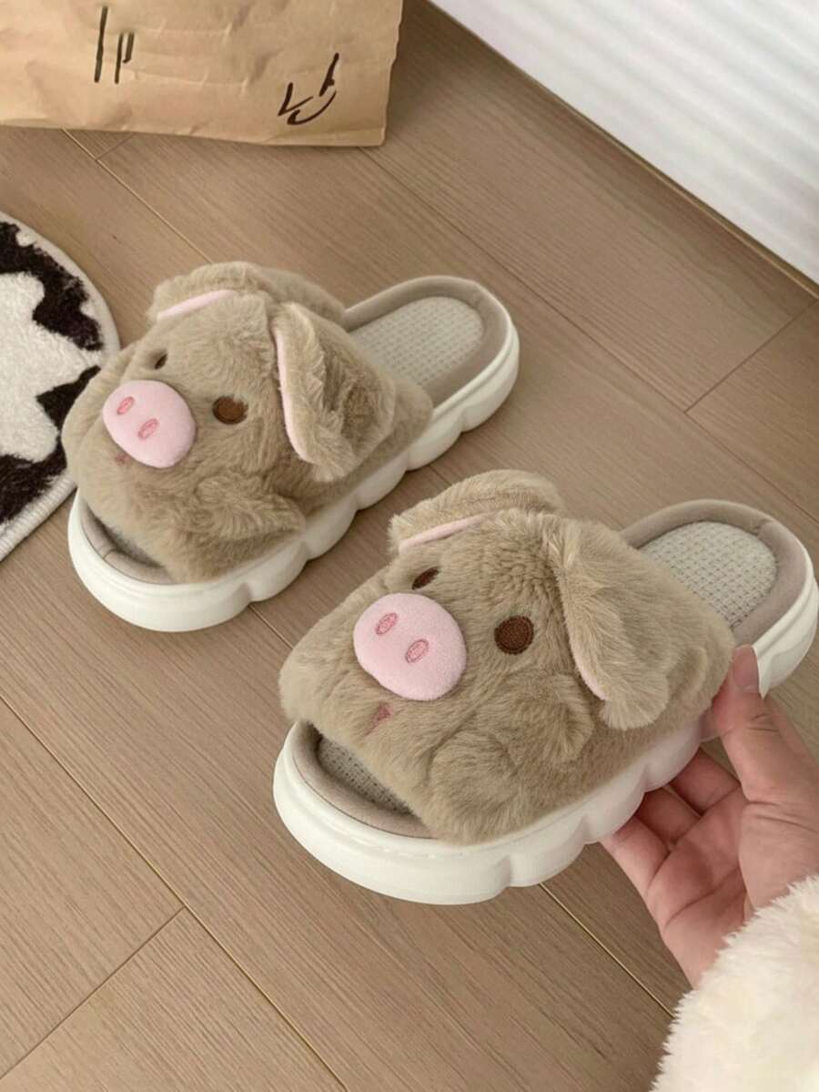 Pantuflas afelpadas con diseño de cerdito unisex para mujer calzado cómodo suave ligero casual para casa descanso interiores hogar pijama todo el año regalo original divertido animal print - Café integral - Ver 1