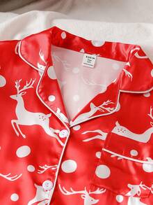 2件套少女鹿纹长袖开衫和休闲裤舒适家居服 - 紅色 - 查看 11