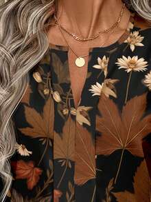 EMERY ROSE Casual Minimalist Maple Leaf Print Women Shirt, Suitable For Autumn/Winter - Multicolor - View 8