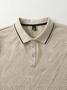 Manfinity Mode 男式撞色饰边纽扣休闲长袖 Polo 衫 - 杏色 - 查看 4