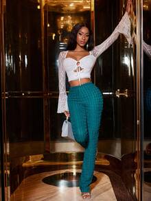 Lureya Pantalon crayon moulant sexy et pour femmes, en tissu texturé, convient pour le port quotidien, les festivals, élégant et chic