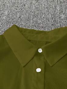 SHEIN Clasi 休闲白色透明衬衫，带蝴蝶结装饰 - 芥末黃 - 查看 5