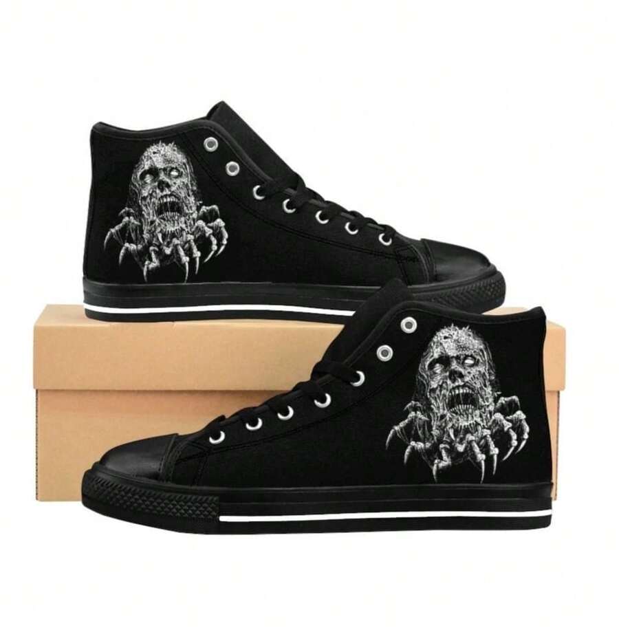 tenis hombre mujer choclo botín bajo casuales de lona planos de gran tamaño unisex baratos moda 22mx 28mx ideal para combinar con todo skate choclo gimnasio Halloween cómodos al caminar básicos blanco con negro calabaza zombie - negro - Ver 1