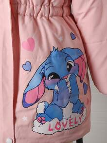 SHEIN Girls' Sweet Fur Collar Padded Coat, Waist Cinched Silhouette, Suitable For School, Casual Outings, Winter Coat - Pink - View 5