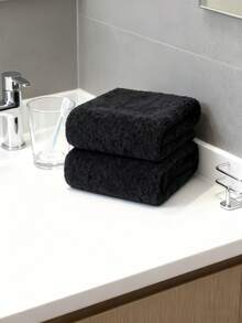 SHEIN 1/2/9-Piece Solid Color Jacquard Bath Towel Set, 100% Pure Cotton Lightweight & Quick-Absorbing. Thin & Portable For Travel, Business Trips, Home Use. Soft Terry Absorbent Fabric Face Or Bath Towel Options.