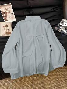 SHEIN Clasi Áo cánh trắng mỏng thường ngày cỡ lớn có nơ - Bụi tím - Xem 1