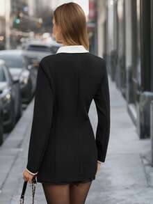 EMERY ROSE Blazer professionnel femme mode avec couleurs contrastées, nouveau design chic et élégant pour dame de bureau, vêtement automne pour femmes - Noir - Voir 2