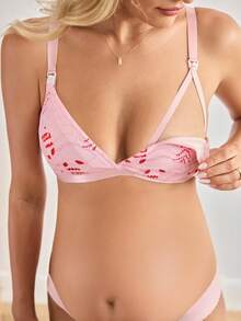 Moonlight&Mama Christmas Embroidered Christmas Tree Triangle Cup Front Closure Maternity & Nursing Comfortable Bra - Pink - View 7