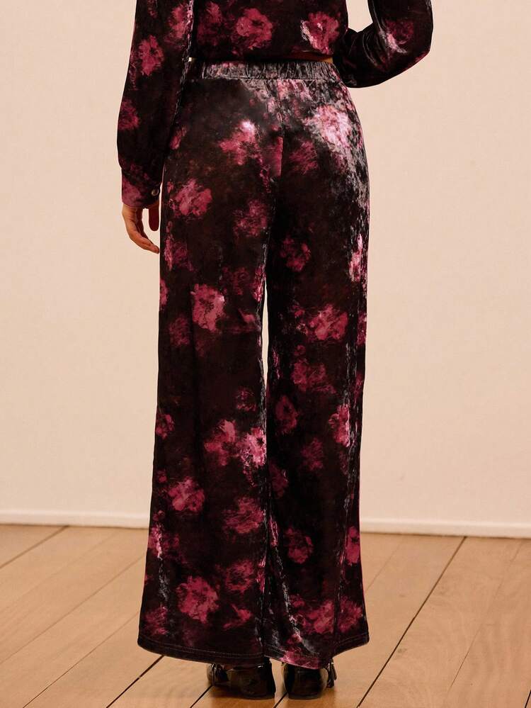 Velvet Floral Pants With Contrast Piping And Elasticated Waistband Spring Women Spring Winter Spring Women Spring Summer