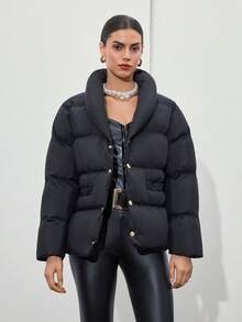 SHEIN Cappotti invernali di colore unito, con bottoni a pressione - nero - Visualizzare 3