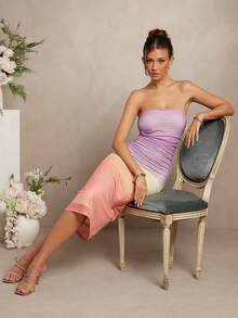 L'Amorae Váy midi lưới ombre thanh lịch thời trang dành cho nữ - Màu tím - Xem 4