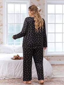 FairyFlirt Conjunto de Roupa de Estar Casual com Laço Floral Miúdo Preto e Branco em Plus Size, Adequado para Uso Interno e Externo, Roupas de Inverno - Preto - Visão 2