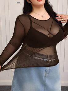 CovetEZ Áo cánh lưới mỏng gợi cảm cho nữ cỡ lớn - Cà phê nâu - Xem 8