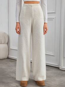 SHEIN Tall "Fleece The Scene" Thick Ribbed Winter Trousers - White - View 3