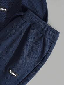 EURMUSE Men Waffle Fabric Relaxed Good Quality Regular Polo & Pants Homewear Set - Navy Blue - View 4