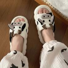 Pantuflas con diseño de vaca unisex para mujer hombre niño niña calzado de casa cómodo suave ligero casual descanso hogar interiores pijama invierno verano primavera otoño regalo original divertido animal print - Beis - Ver 3