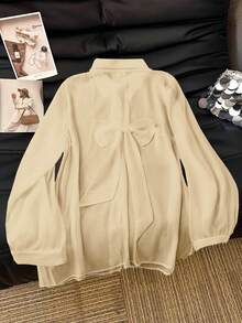 SHEIN Clasi Blus Putih Transparan Kasual Ukuran Besar dengan Pita - Aprikot - View 1