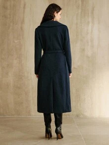 Anewsta 女士长款收腰超大口袋奢华优雅百搭时尚大衣，适合秋季、冬季、外出、正式场合、派对、时尚、新年、圣诞节、工作、毕业典礼、婚礼等场合。 - 藏蓝色 - 查看 11