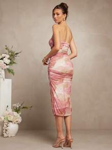 L'Amorae Vestido elegante feminino com estampa floral e franzido - Rosa - Ver 3