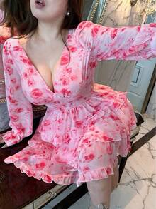 Flirla Romantisches Rüschenkleid in Große Größen für Partys - Pink - Übersicht 6