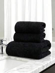 SHEIN 1/2/9-Piece Solid Color Jacquard Bath Towel Set, 100% Pure Cotton Lightweight & Quick-Absorbing. Thin & Portable For Travel, Business Trips, Home Use. Soft Terry Absorbent Fabric Face Or Bath Towel Options.
