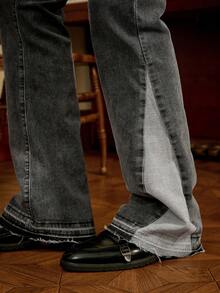 Manfinity Homme Quần jeans ống loe retro họa tiết móng ngựa màu xám đậm dành cho nam - Màu xám đen - Xem 7
