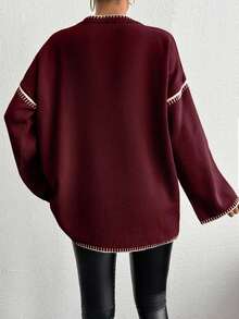 EURMUSE 女士彩色拼接長袖毛衣,飾品細節