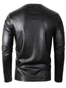 Manfinity Roughcore Áo thun nam tay dài màu trơn, thời trang khi đi làm, mùa thu - màu đen - Xem 2