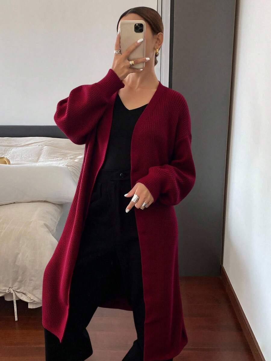 SHEIN Cottnline Women's Casual Solid Color Cardigan, Versatile For Autumn/Winter - Maroon - View 1
