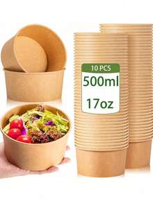 SHEIN 17盎司/500毫升 10/30/70/100个大号带盖纸碗，一次性汤碗，散装派对用品，适用于冷热食物、汤 - 500毫升/17盎司 - 查看 17