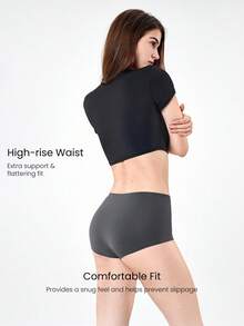 GLOWMODE 2条装 告别尴尬 轻盈透气 弹力无缝 高腰 带海绵垫 三角内裤 日常休闲装 - 深灰色 - 查看 3