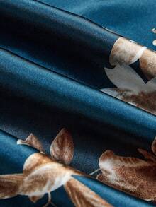 lacRébo 花卉缎面中长连衣裙，带蕾丝花边领口，秋季女装秋冬 - 墨綠色 - 查看 9