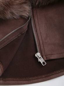 EgrlEra 女士时尚性感棕色绒面革抹胸上衣和人造毛皮饰边迷你裙两件套，适合派对和约会 - 棕色 - 查看 6