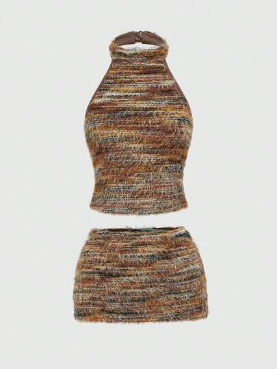 Ensemble 2 pièces vintage sexy dos nu texturé à manches bouffantes pour femmes, automne/hiver