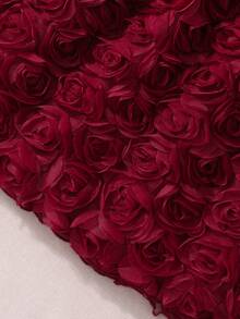 Sparklyn Vestido elegante de verano para niñas con mangas de perlas, flores 3D y cinturón - Burdeos - Ver 5