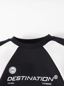 男童休闲字母印花拼色圆领卫衣，适合秋冬季