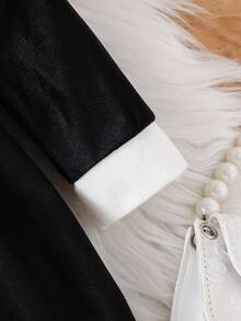 SHEIN Baby Girl Halloween Color Block Bow Decor Dress - Black - View 5