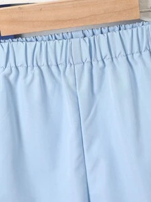 SHEIN 2件套年轻女孩时尚甜美蝴蝶结装饰上衣+阔腿裤套装，春秋 - 藍色 - 查看 7