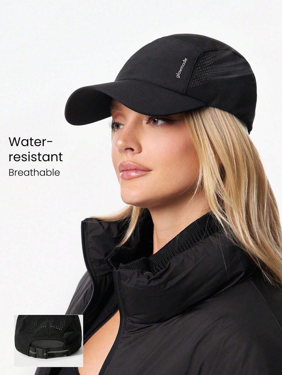 GLOWMODE Shade And Shine Water-Resistant Sweat-Wicking Reflective Logo 4-Panel Airy Mesh Active Hat Cap Gym Workout Hiking Running Outdoors Daily Active - Black - View 1