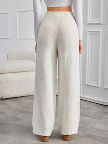 SHEIN Tall "Fleece The Scene" Thick Ribbed Winter Trousers - White - View 2