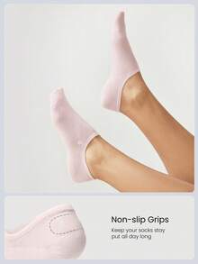 GLOWMODE 3 Pairs Invisible No-Show Socks Walk A Mile Soft Grip Daily Studio Workout Gym - Blush Crush - View 2